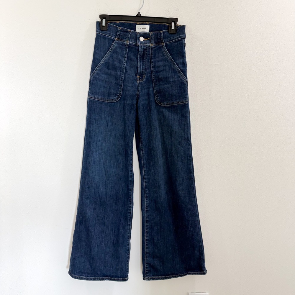 Frame Wide Leg Cotton Boho Retro Old Money Bootcut Flare Dark Wash Jeans 26